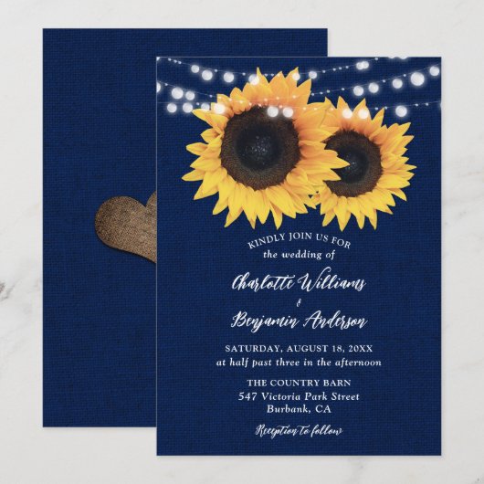 Hochzeitsfeier mit blauen Burlap-String-Lichtern Einladung (Vorne/Hinten)