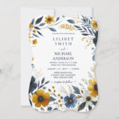 Hochzeitsfeier mit blauen Gelbgolden Einladung (Vorderseite)