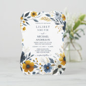 Hochzeitsfeier mit blauen Gelbgolden Einladung (Stehend Vorderseite)