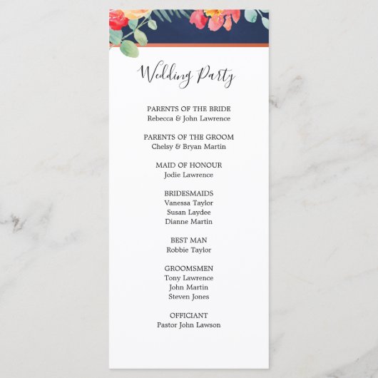 Hochzeitsfeier mit blauen Korallen Programm (Rückseite)