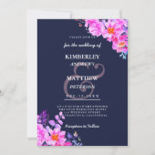 Hochzeitsfeier mit blauen, leuchtend rosa Aquarell Einladung (Vorderseite)