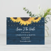 Hochzeitsfeier mit blauen, rustikalen Holzhütten Save The Date (Stehend Vorderseite)