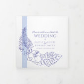 Hochzeitsfeier mit blauen tropischen Botanica-Lini Dreifach-gefaltete Programmkarte (Cover)