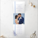 Hochzeitsfeier mit blauen tropischen Botanica-Lini Dreifach-gefaltete Programmkarte<br><div class="desc">Sehr peri blaue lila tropische Linie Kunst zeichnend und hellblau Streifen Design Hochzeitsprogramm. Tropische Hochzeitszeremonie individuelles Foto in der Reihenfolge des Service Hochzeitsfeier 6pp Programm. Fügen Sie Ihren eigenen Paarnamen und Hochzeitsdatum, Zeremonie Detail, Hochzeitsfeier Mitglieder, Liebe Geschichte und Dankeschön alle in sehr peri blau lila, hellblau und weiß. Weitere Farben...</div>
