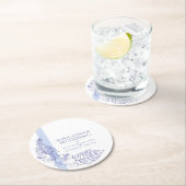 Hochzeitsfeier mit blauen tropischen Botanica-Lini Runder Pappuntersetzer (Vor Ort)