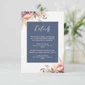 Hochzeitsfeier mit blauen und blütenrosa Wasserfar Begleitkarte (Stehend Vorderseite)