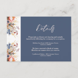 Hochzeitsfeier mit blauen und blütenrosa Wasserfar Begleitkarte