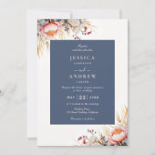 Hochzeitsfeier mit blauen und blütenrosa Wasserfar Einladung (Vorderseite)