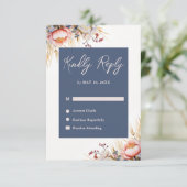 Hochzeitsfeier mit blauen und blütenrosa Wasserfar RSVP Karte (Stehend Vorderseite)