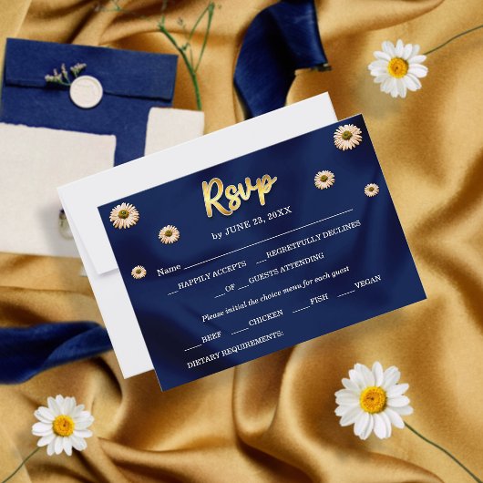 Hochzeitsfeier mit Blauen und goldenem Chic in Elf RSVP Karte