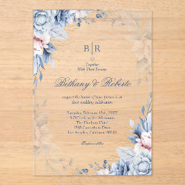 Hochzeitsfeier mit Blauen und goldenen Wasserfarbe Acryleinladungen