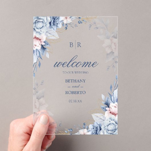 Hochzeitsfeier mit Blauen und goldenen Wasserfarbe Acryleinladungen (Insitu (Handheld))