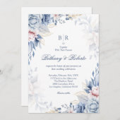 Hochzeitsfeier mit Blauen und goldenen Wasserfarbe Einladung (Vorne/Hinten)