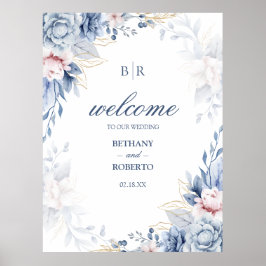 Hochzeitsfeier mit Blauen und goldenen Wasserfarbe Poster