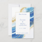 Hochzeitsfeier mit Blauen und goldenen Wasserfarbe Save The Date (Vorderseite)