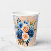 Hochzeitsfeier mit blauen und pfirsichfarbenen Blu Pappbecher (Rückseite)