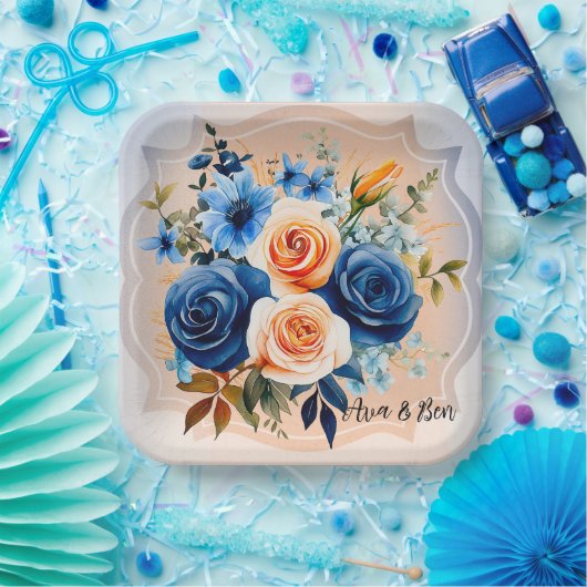 Hochzeitsfeier mit blauen und pfirsichfarbenen Blu Pappteller (Party)