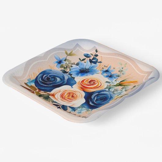 Hochzeitsfeier mit blauen und pfirsichfarbenen Blu Pappteller (Gewinkelt)