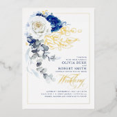 Hochzeitsfeier mit Blauen und Weißen Blumen Boho E Folieneinladung (Vorderseite)