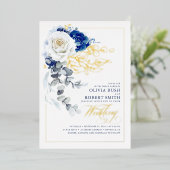 Hochzeitsfeier mit Blauen und Weißen Blumen Boho E Folieneinladung (Stehend vorne)