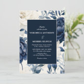 Hochzeitsfeier mit blauen und weißen Blumen Einladung (Stehend Vorderseite)