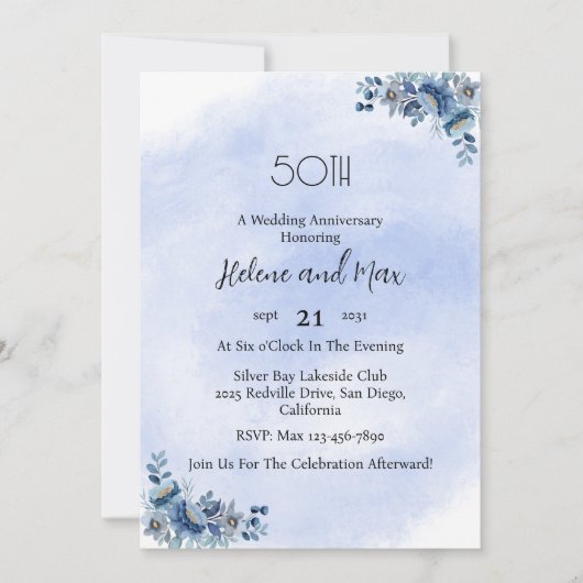 Hochzeitsfeier mit blauer Blaufläche Einladung (Vorderseite)