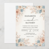 Hochzeitsfeier mit blauer Blume Einladung (Vorne/Hinten)