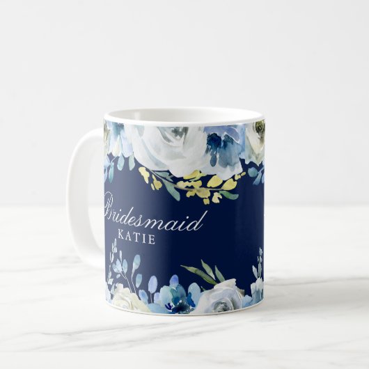 Hochzeitsfeier mit blauer Blüte Elegant Bridesmaid Kaffeetasse (Vorderseite Links)
