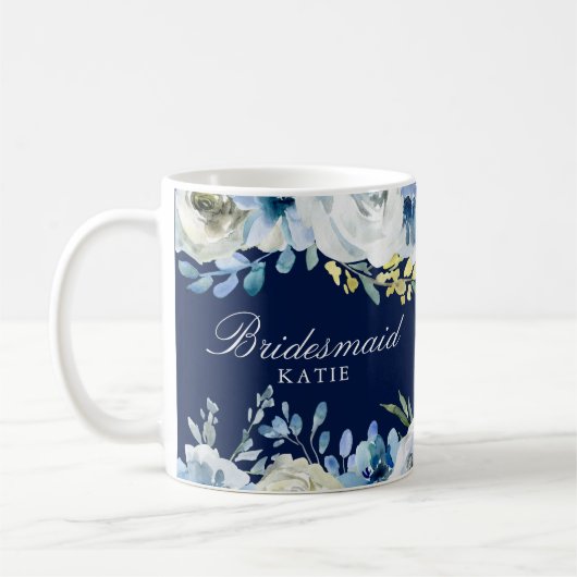 Hochzeitsfeier mit blauer Blüte Elegant Bridesmaid Kaffeetasse (Links)