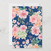 Hochzeitsfeier mit blauer Blüte Pink und Peach Flo Einladung (Rückseite)