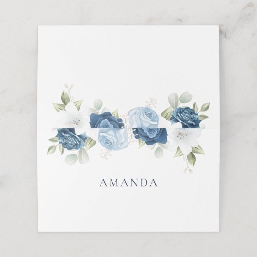 Hochzeitsfeier mit blauer Blüte Platzkarte (Außenseite Aufgefaltet)