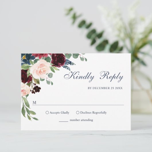 Hochzeitsfeier mit Blauer Blütenfarbe RSVP Karte (Stehend Vorderseite)