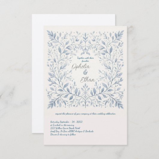 Hochzeitsfeier mit blauer Flora Einladung (Vorne/Hinten)