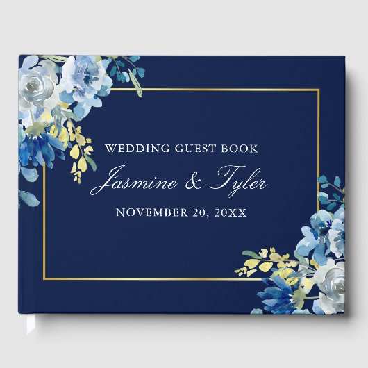 Hochzeitsfeier mit Blauer Gold-Blütenblüte Gästebuch (Vorderseite)