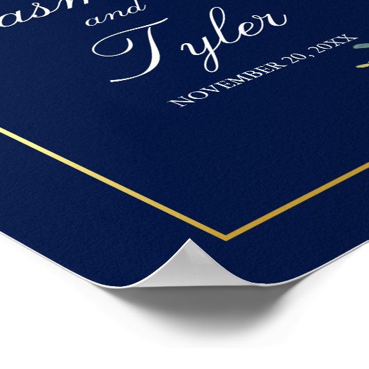 Hochzeitsfeier mit Blauer Gold-Blütenblüte Poster (Ecke)