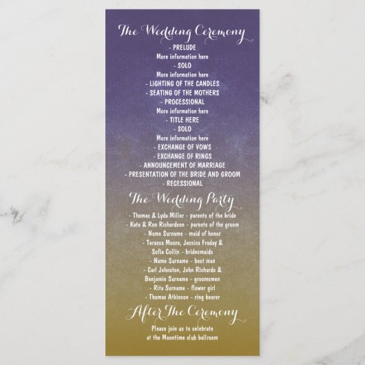 Hochzeitsfeier mit blauer Malerei Programm (Rückseite)