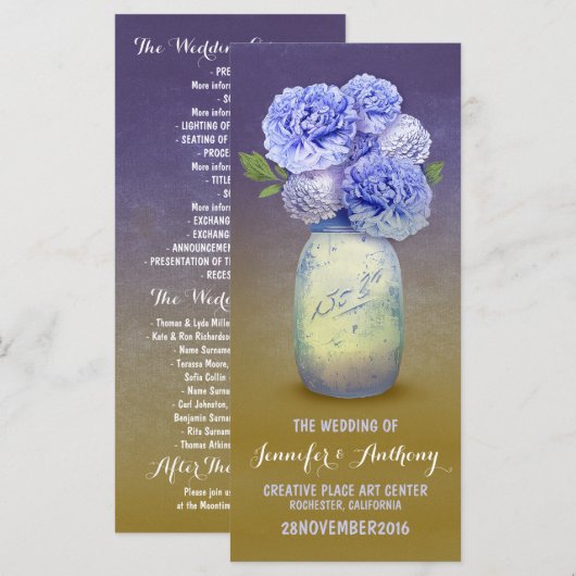 Hochzeitsfeier mit blauer Malerei Programm (Vorne/Hinten)