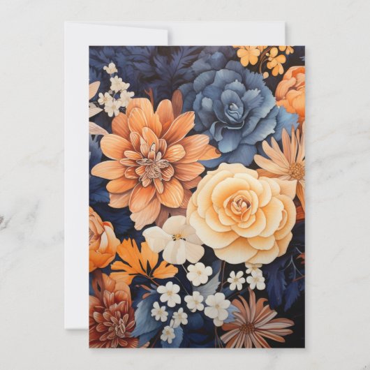 Hochzeitsfeier mit Blauer Navy, Burnt Orange & Cha Einladung (Rückseite)