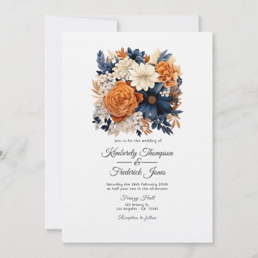 Hochzeitsfeier mit Blauer Navy, Burnt Orange & Cha Einladung (Vorderseite)
