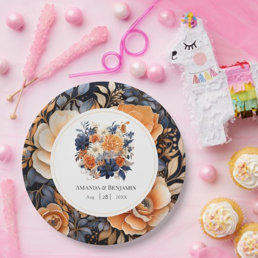 Hochzeitsfeier mit Blauer Navy, Burnt Orange & Cha Pappteller (Party)