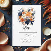 Hochzeitsfeier mit Blauer Navy, Burnt Orange & Cha RSVP Karte