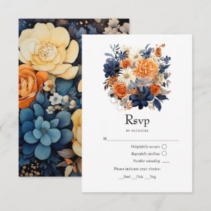 Hochzeitsfeier mit Blauer Navy, Burnt Orange & Cha RSVP Karte