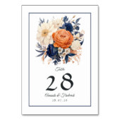 Hochzeitsfeier mit Blauer Navy, Burnt Orange & Cha Tischnummer (Rückseite)