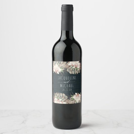 Hochzeitsfeier mit Blauer Orchidee Weinetikett (Vorderseite)