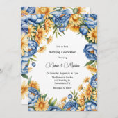 Hochzeitsfeier mit Blauer Peonie und Gelben Tälern Einladung (Vorne/Hinten)