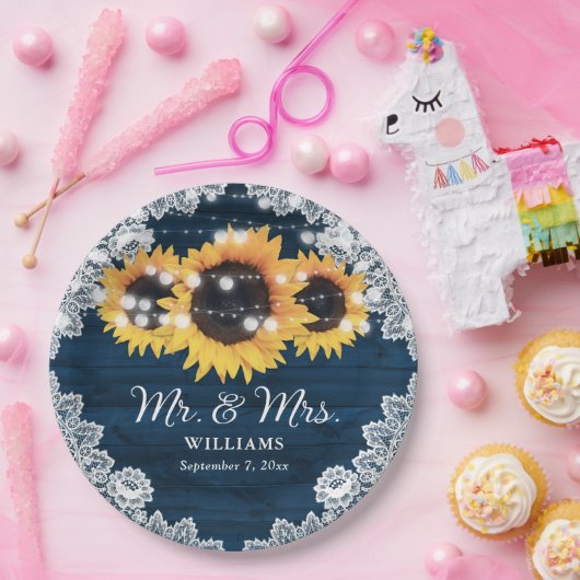 Hochzeitsfeier mit blauer, rustikaler Chic Wood La Pappteller (Party)