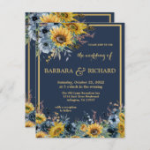 Hochzeitsfeier mit Blauer Sonnenblume Einladung (Vorne/Hinten)