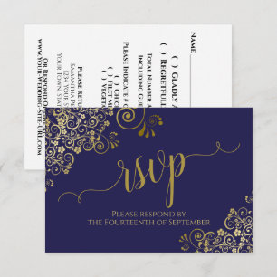Hochzeitsfeier mit Blauer und goldener Spitze RSVP Karte