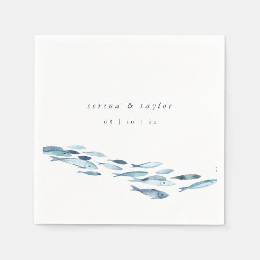 Hochzeitsfeier mit Blauer Wasserfarbe an der Küste Serviette (Vorderseite)