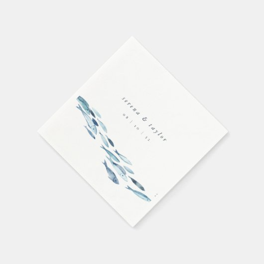 Hochzeitsfeier mit Blauer Wasserfarbe an der Küste Serviette (Ecke)